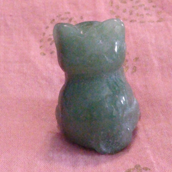 Green Aventurine Cat Lady Gift Carved Stone Figurine Mini Gemstone Kitty Cats - Picture 9 of 13